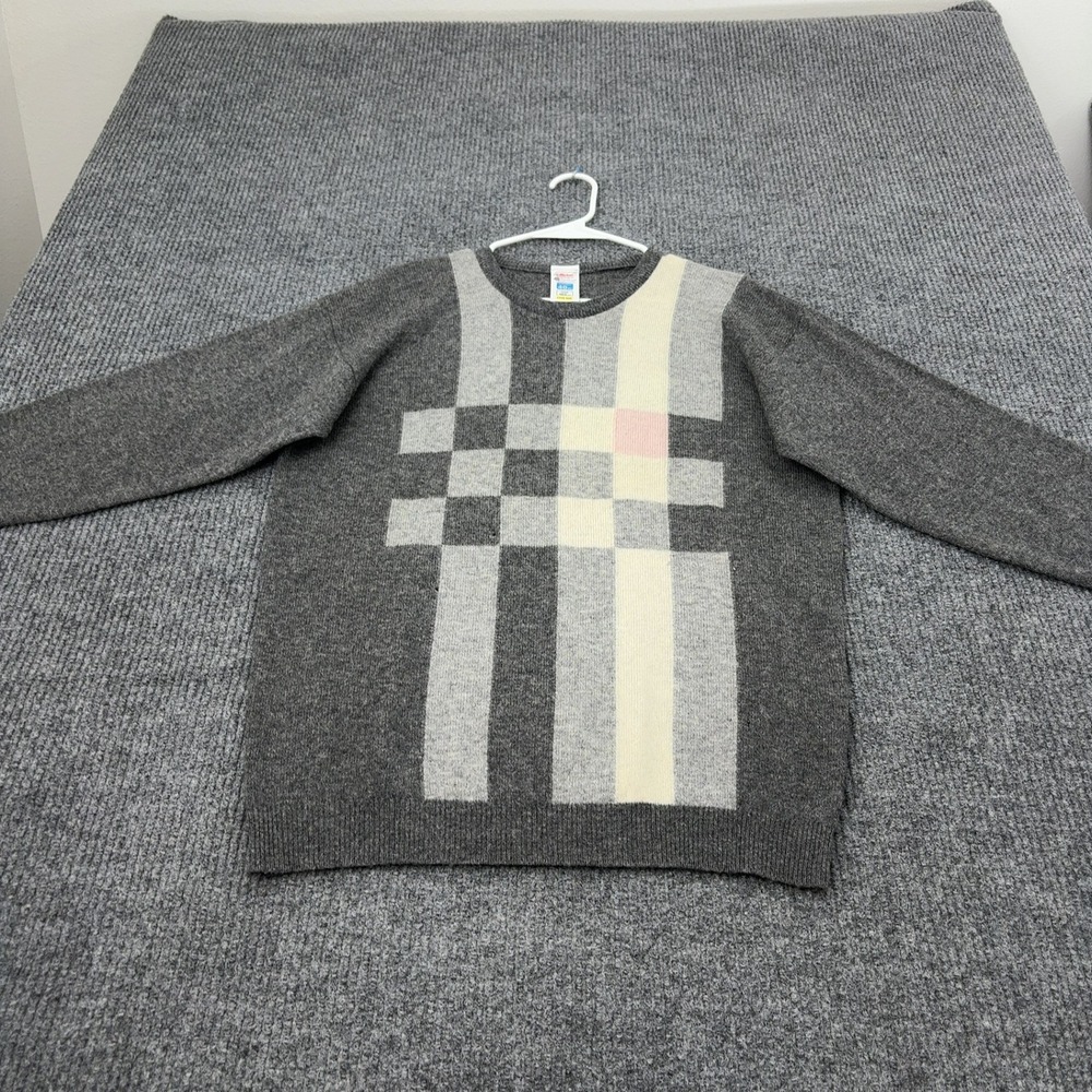 Vintage St Michael Sweater Mens L Gray Wool Check Crewneck‎ Preppy